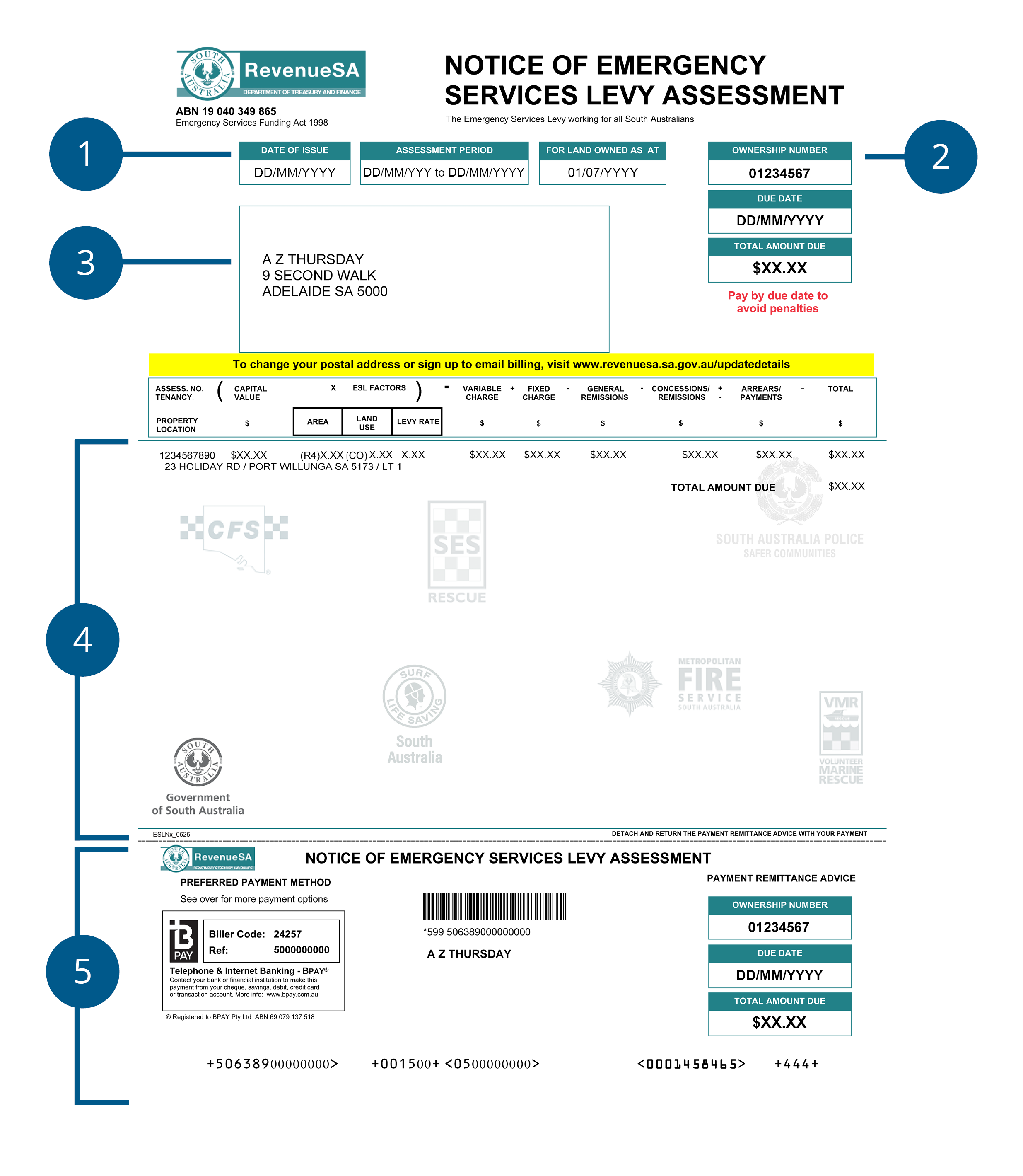 Image of Notice of Emergency Services Levy Assessment Sample page 1