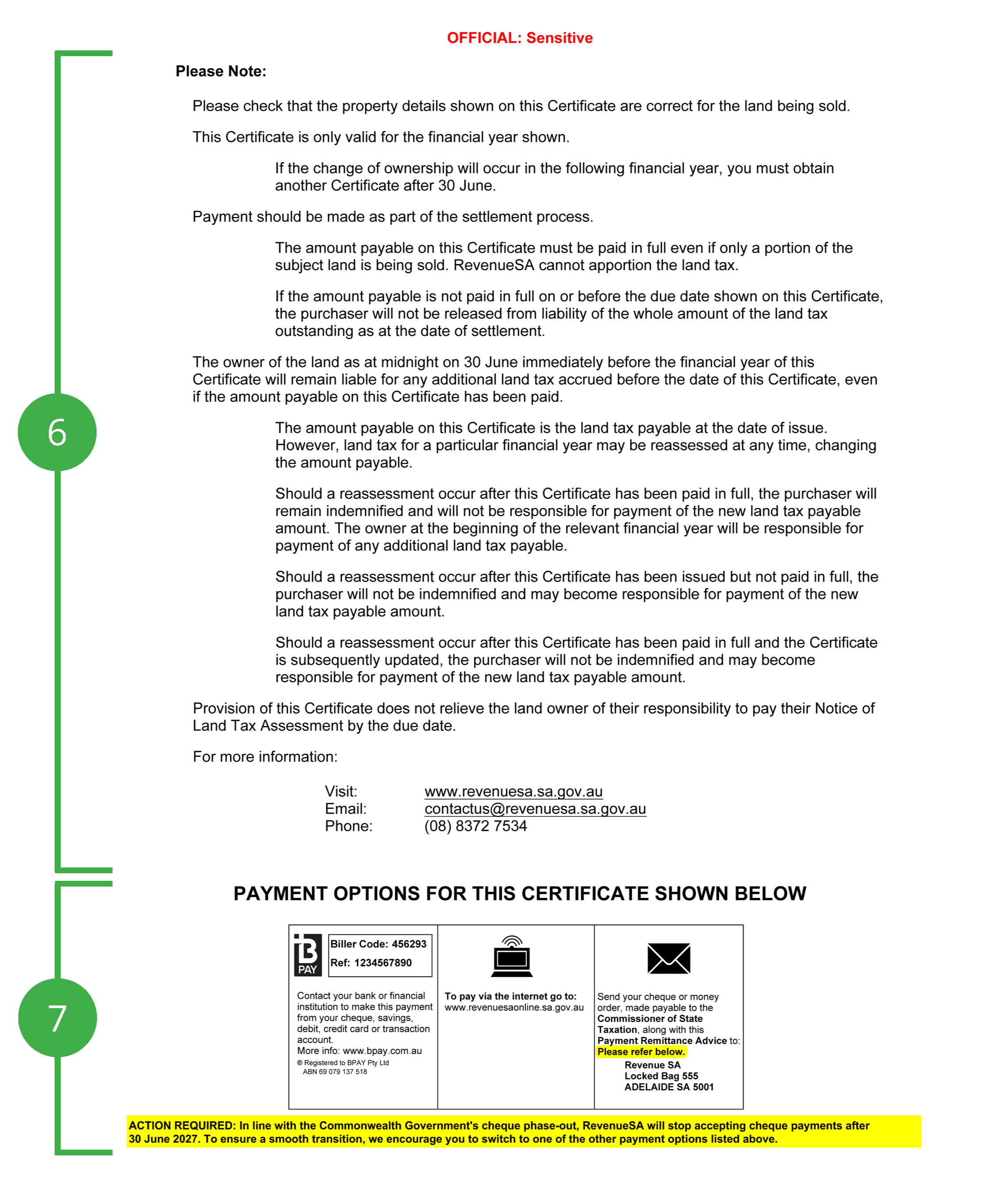 Shows sample 2025-26 Land Tax Certificate pg 2