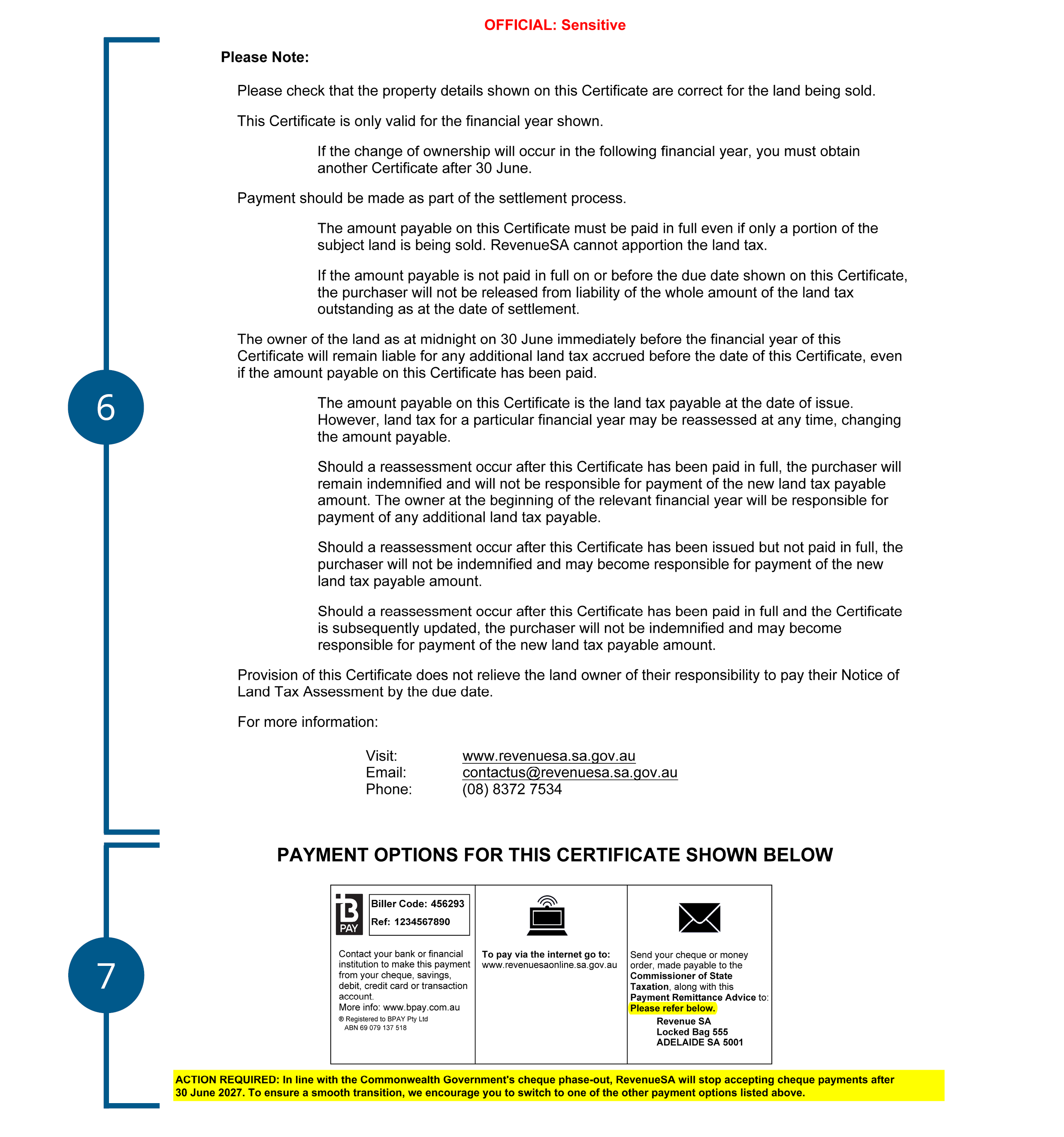 Shows sample 2025-26 Land Tax Certificate pg 2